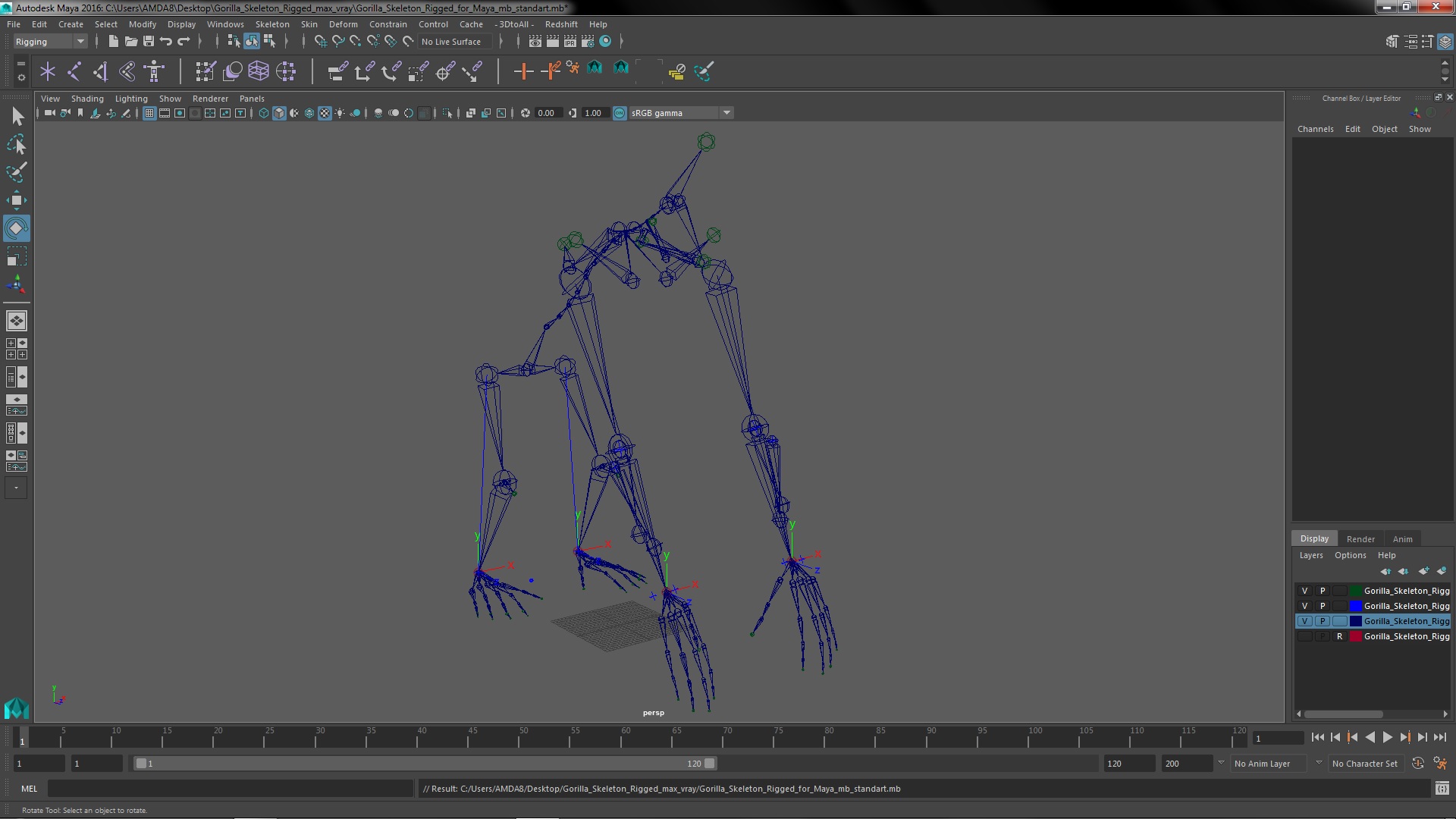 Gorilla Skeleton Rigged for Maya 3D