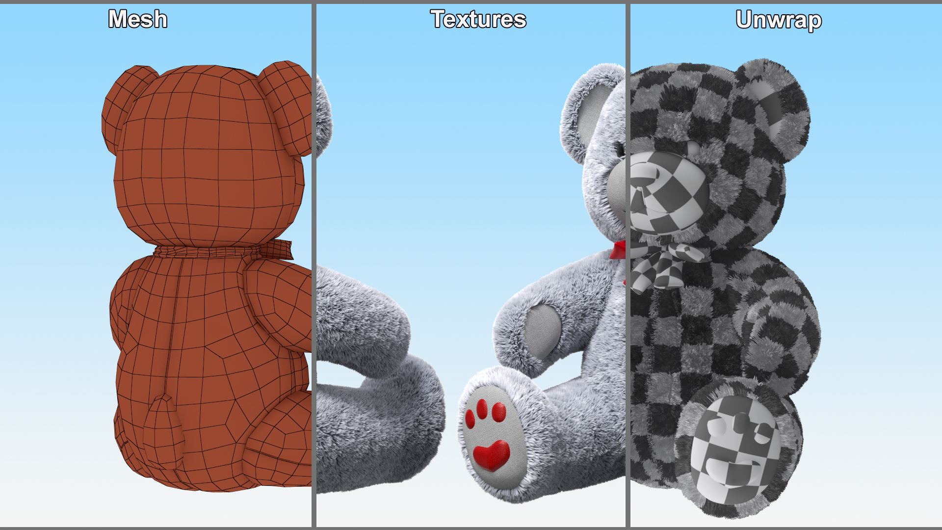 3D model Plush Teddy Bear Grey Fur