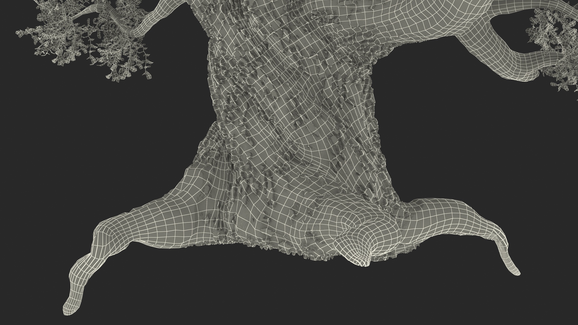 Old Twisted Oak Tree with Leaves 3D