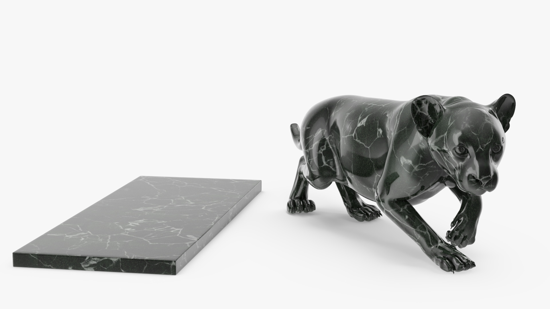 Black Marble Panther Statue 3D