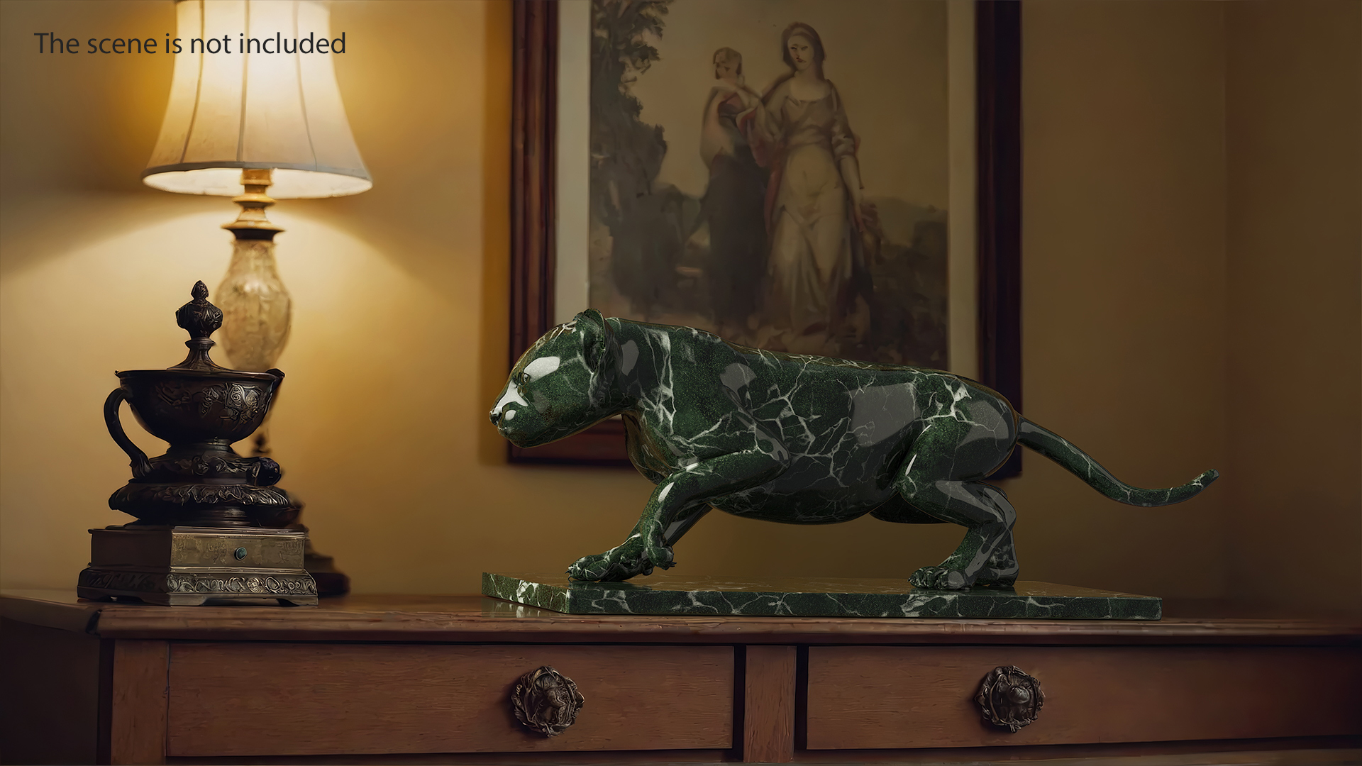 Black Marble Panther Statue 3D