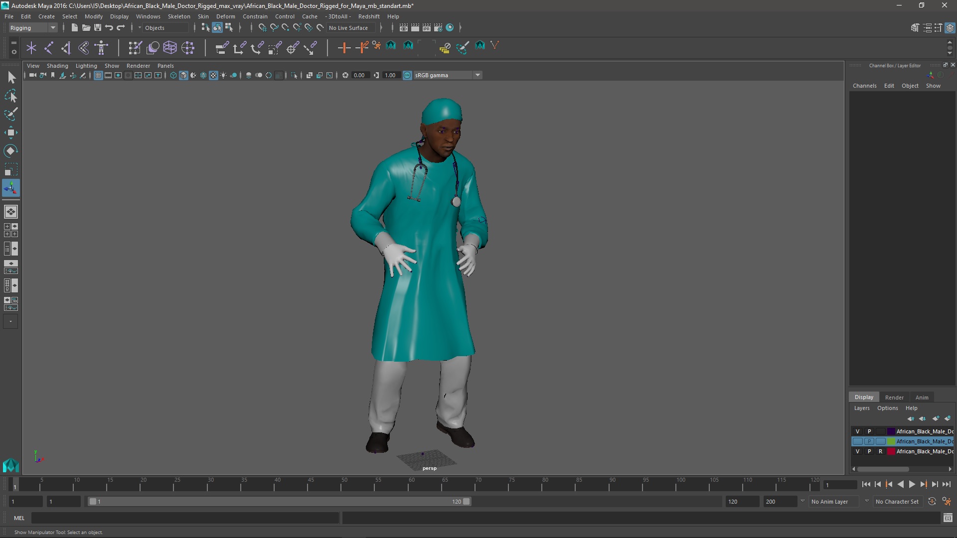 3D African Black Male Doctor Rigged for Maya