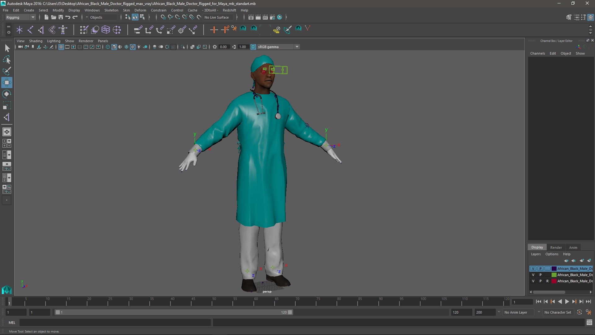 3D African Black Male Doctor Rigged for Maya