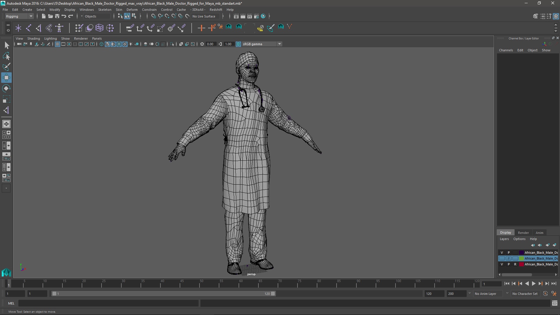 3D African Black Male Doctor Rigged for Maya