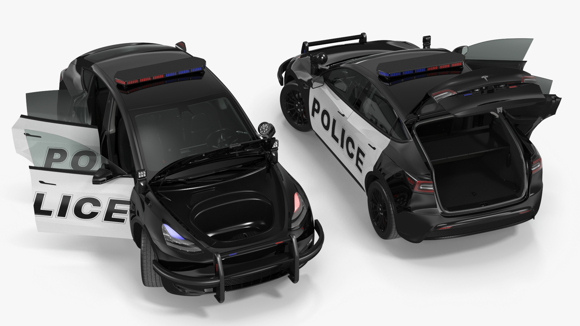 3D Police Tesla Model Y Lights On Rigged for Maya