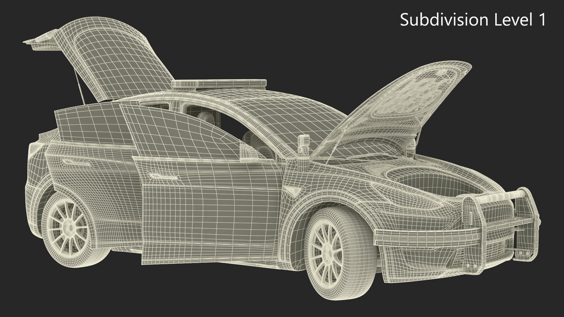 3D Police Tesla Model Y Lights On Rigged for Maya