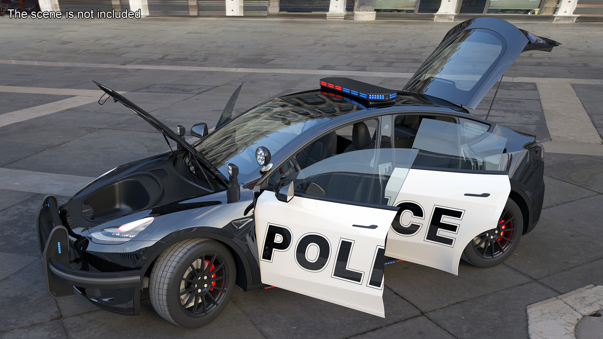 3D Police Tesla Model Y Lights On Rigged for Maya