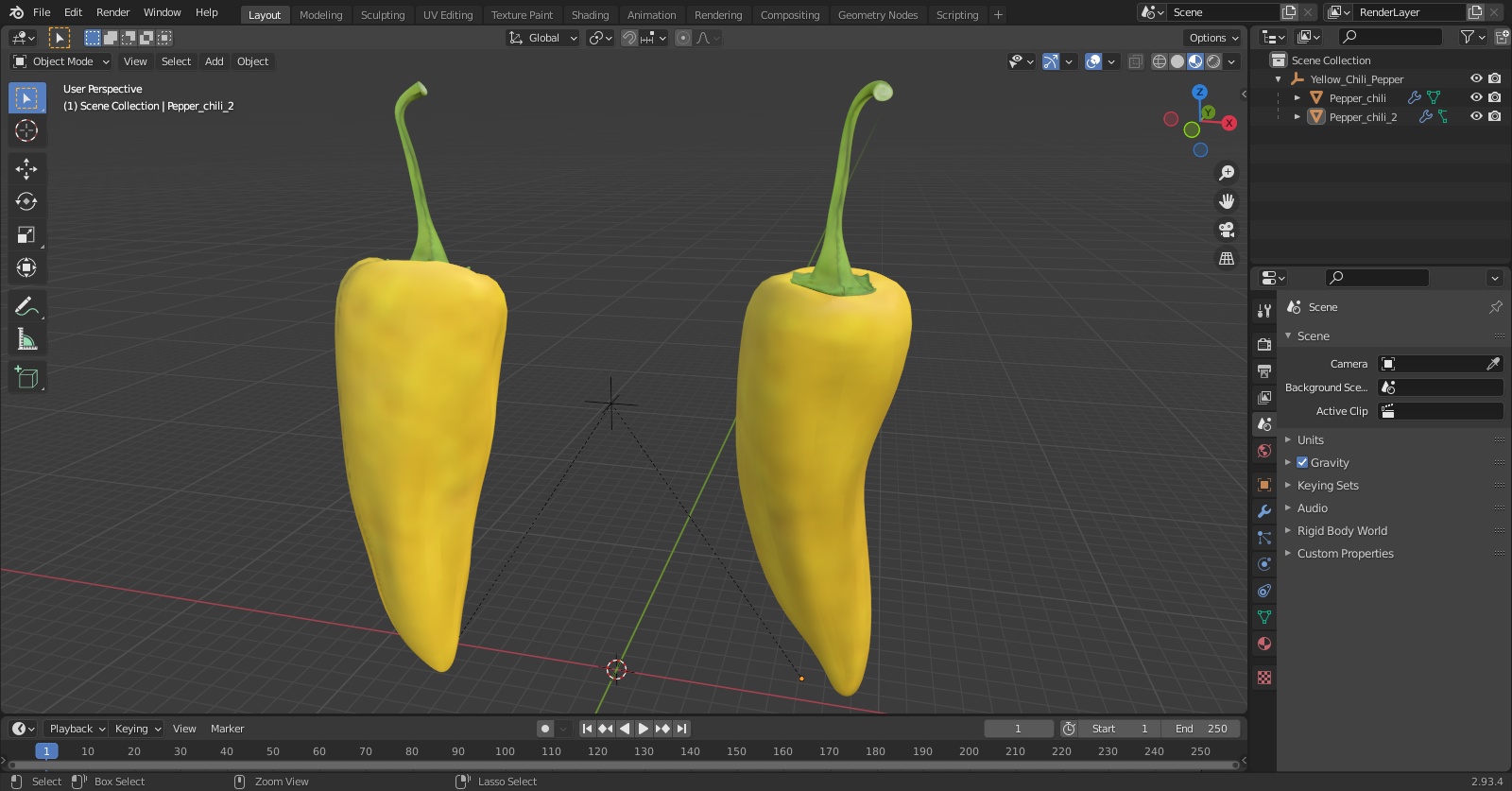 Yellow Chili Pepper 3D model