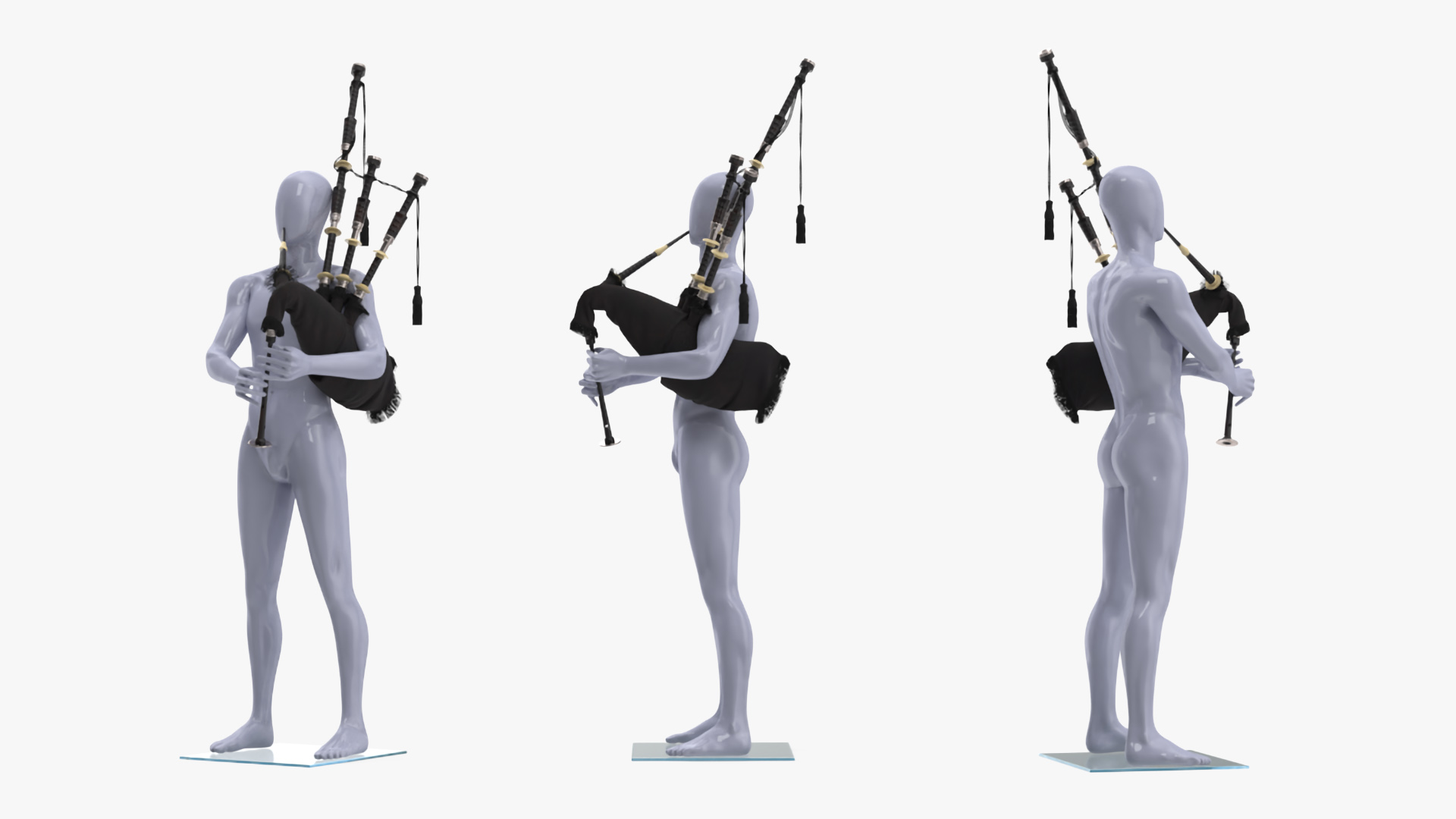 3D Mannequin with Scottish Black Bagpipes model