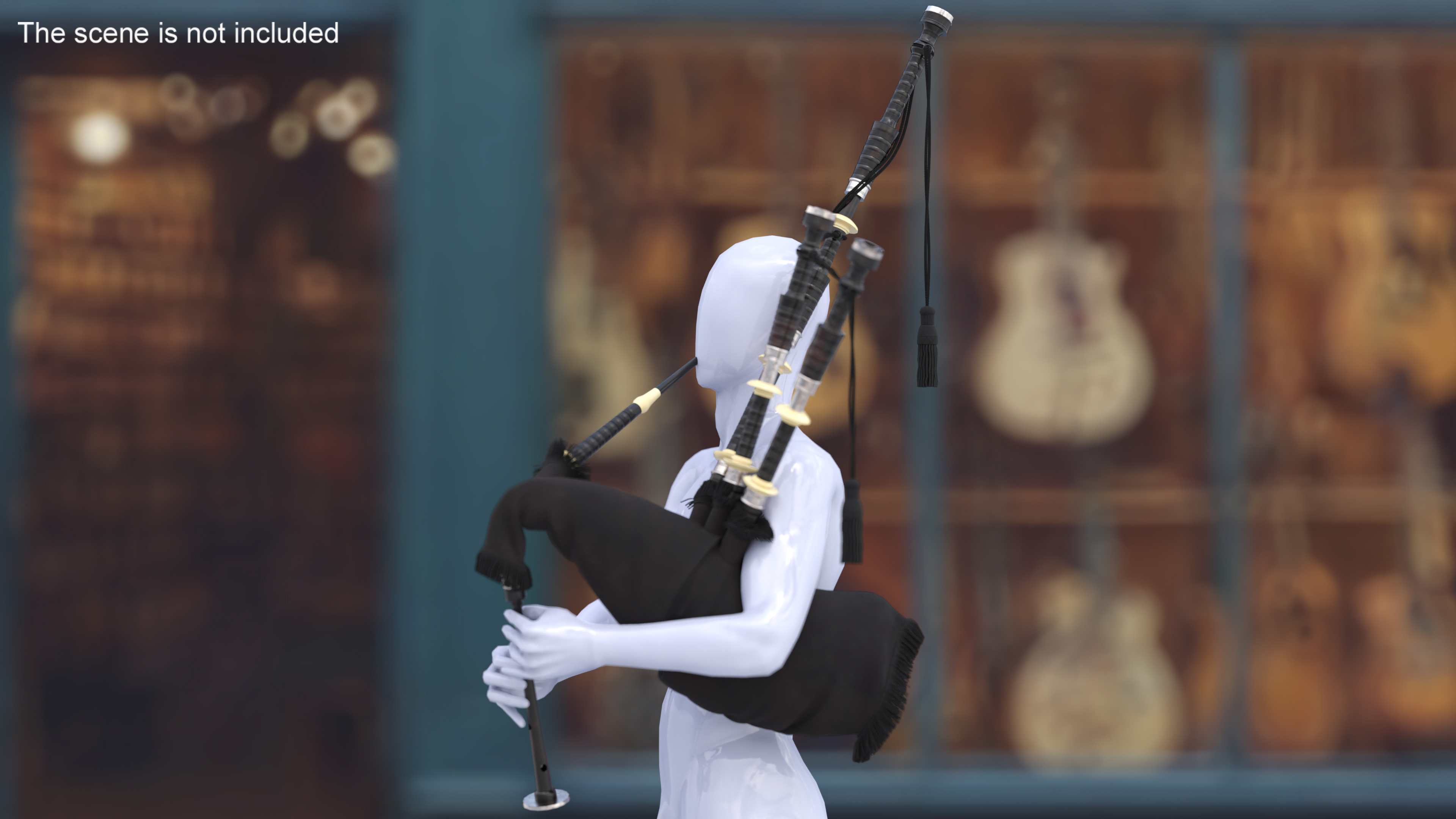 3D Mannequin with Scottish Black Bagpipes model