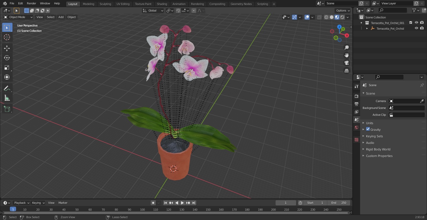 3D Terracotta Pot Orchid