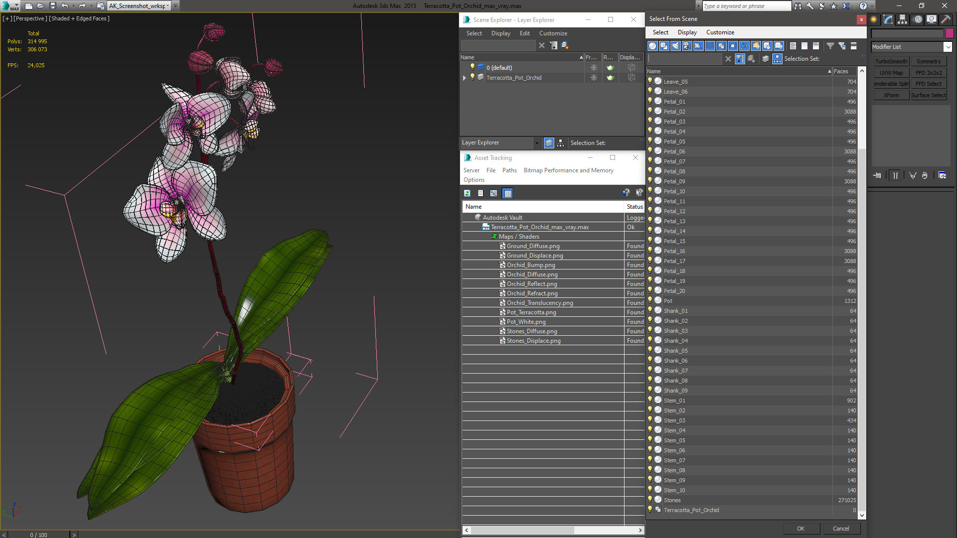 3D Terracotta Pot Orchid