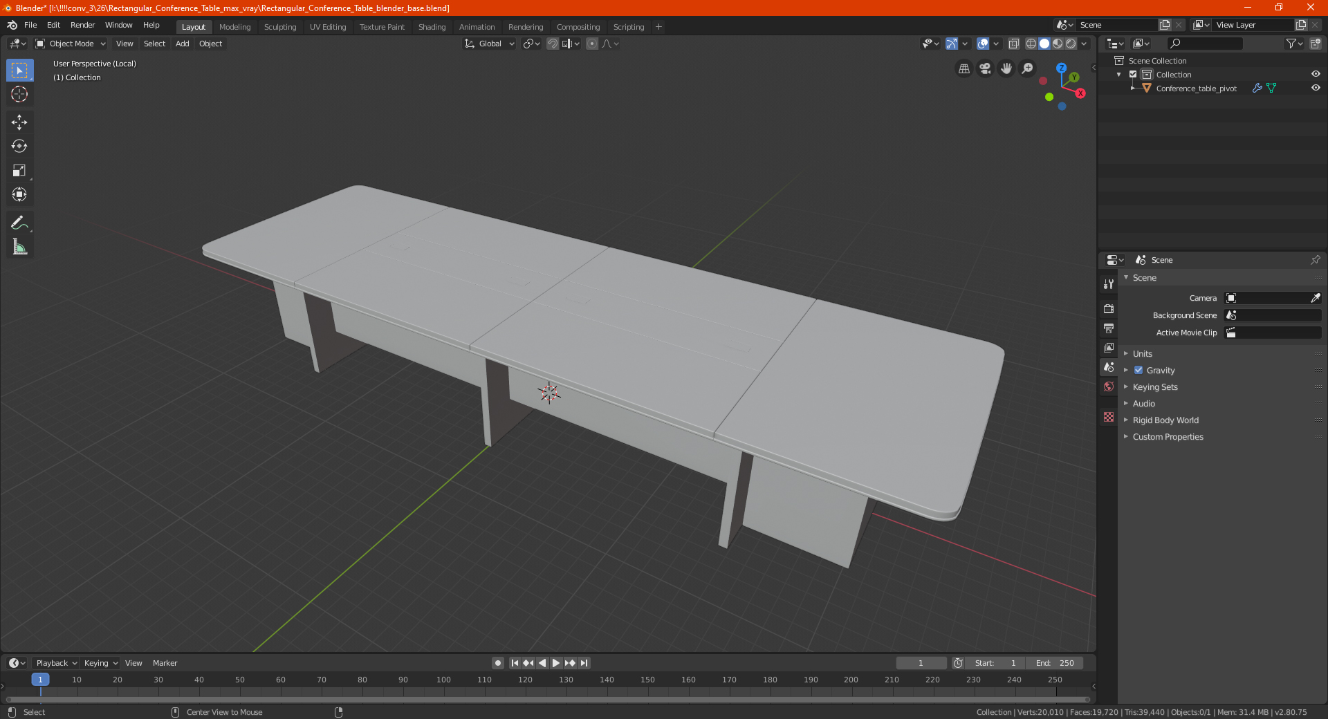 3D Rectangular Conference Table model