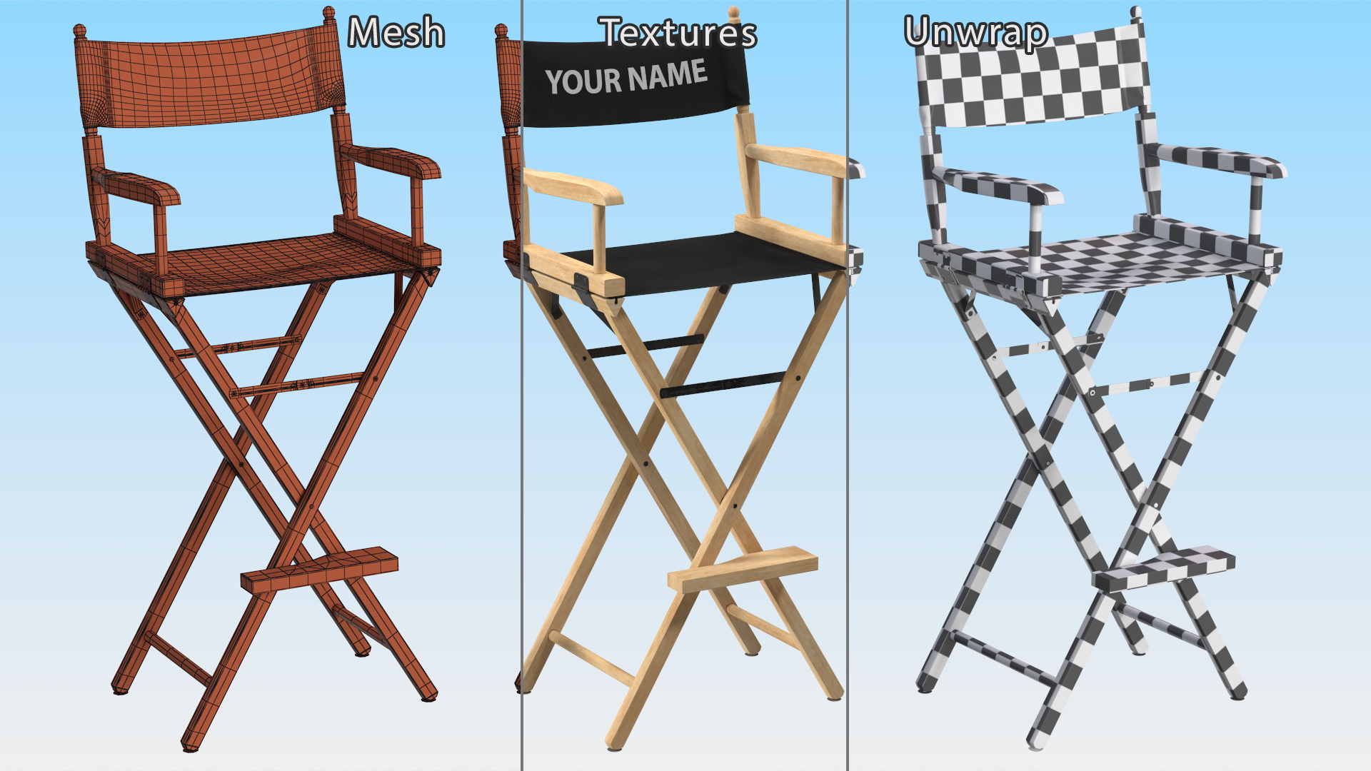 3D model Tall Folding Chair Mockup