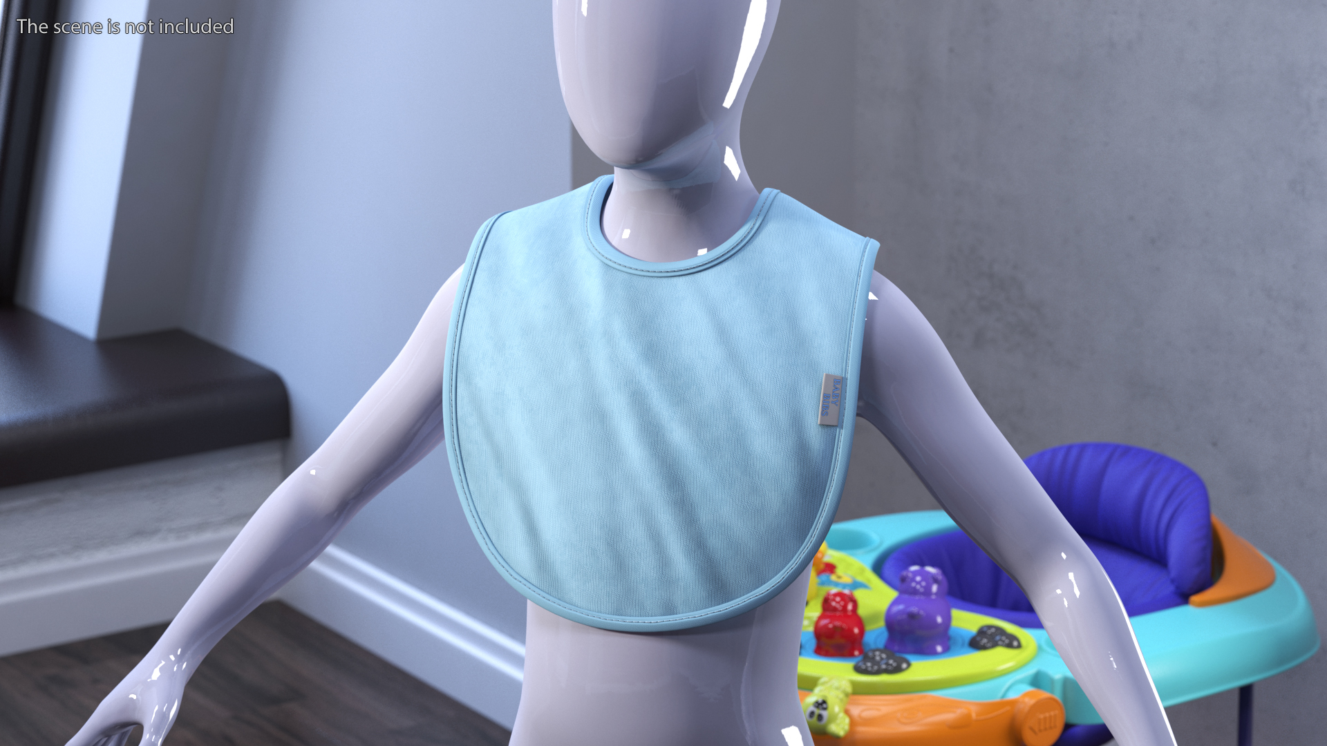 Reusable Blue Fabric Baby Bib 3D model