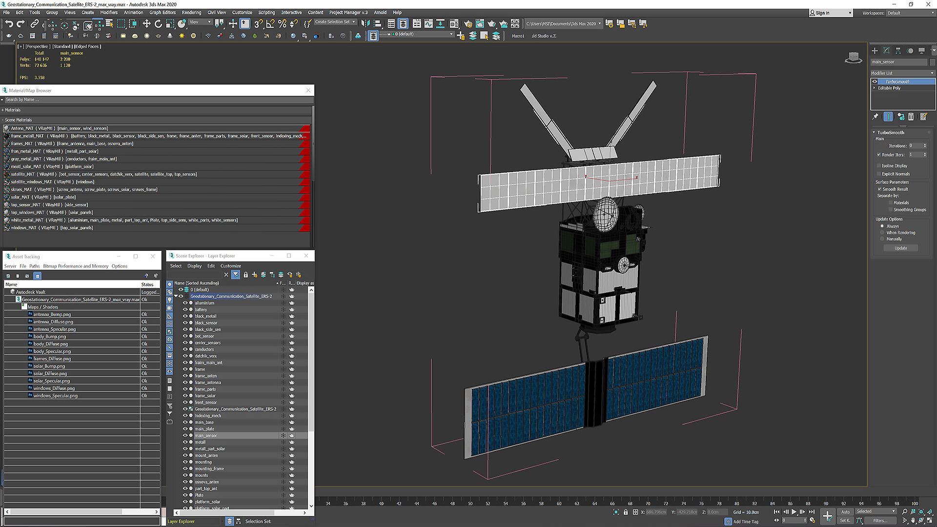 3D Geostationary Communication Satellite ERS-2 model