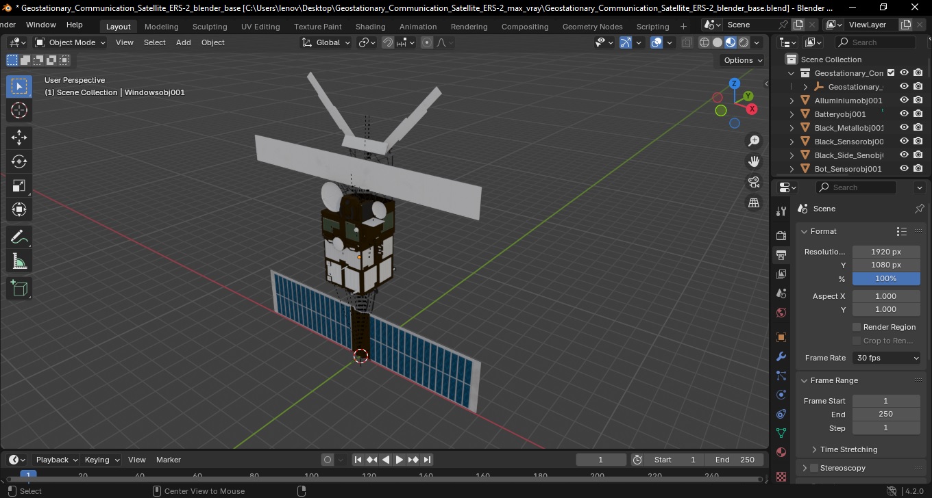 3D Geostationary Communication Satellite ERS-2 model