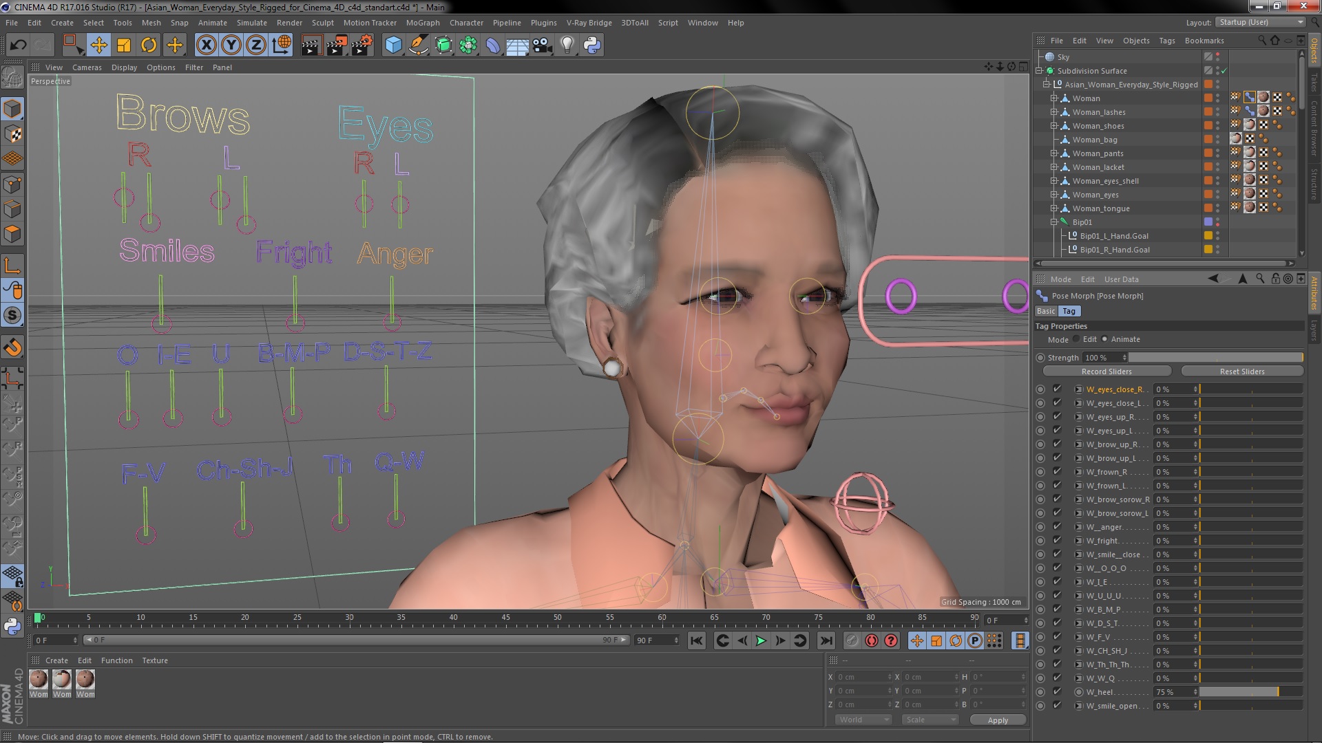 Asian Woman Everyday Style Rigged for Cinema 4D 3D