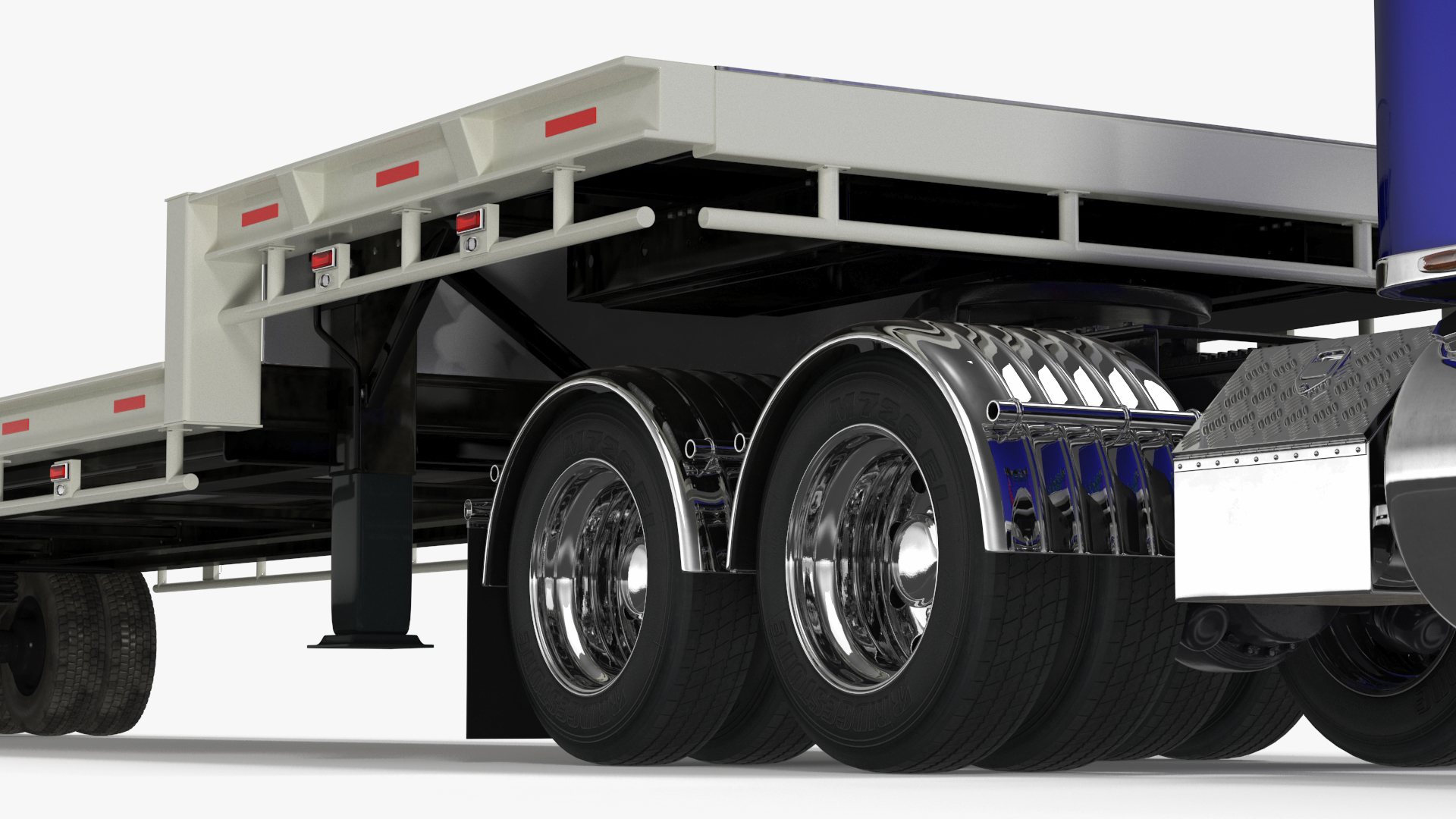 3D Semi Truck with Flatbed Trailer