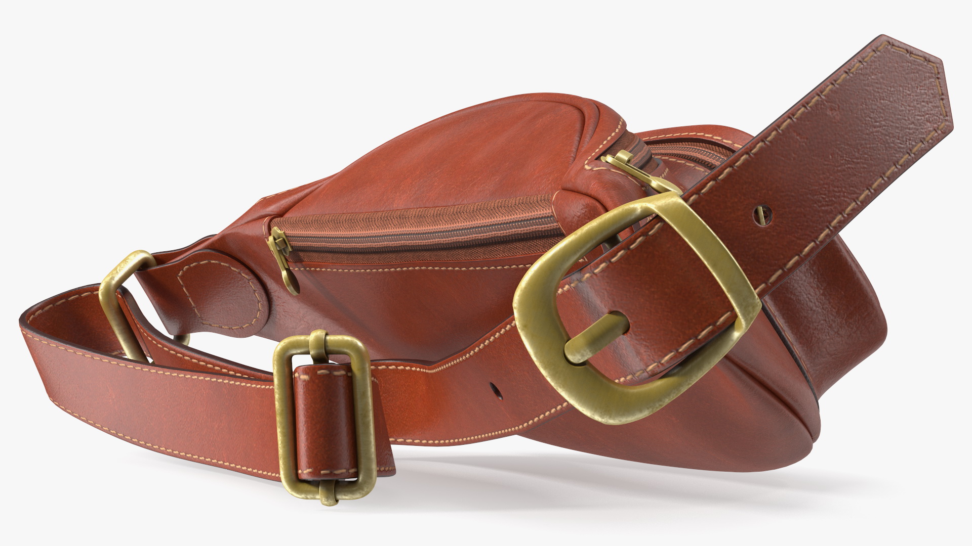 3D model Brown Leather Waist Bag Folded