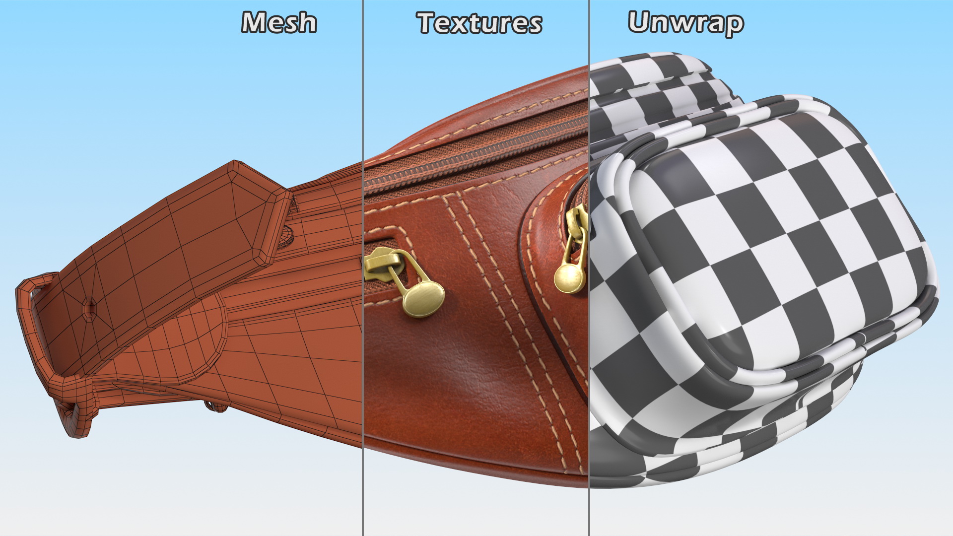 3D model Brown Leather Waist Bag Folded