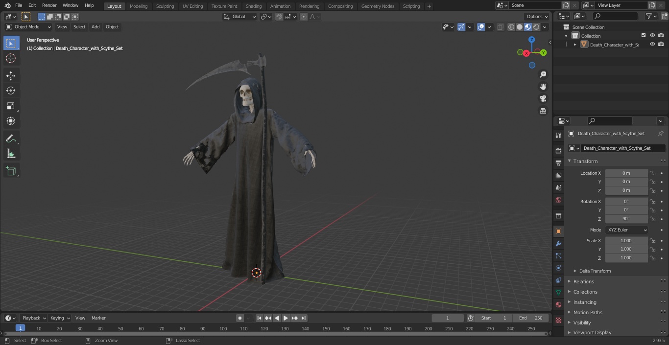 3D Death Character with Scythe Set