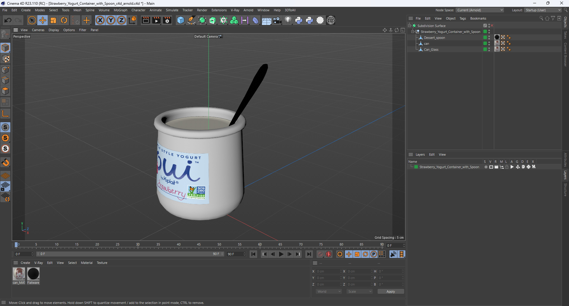 3D Strawberry Yogurt Container with Spoon model