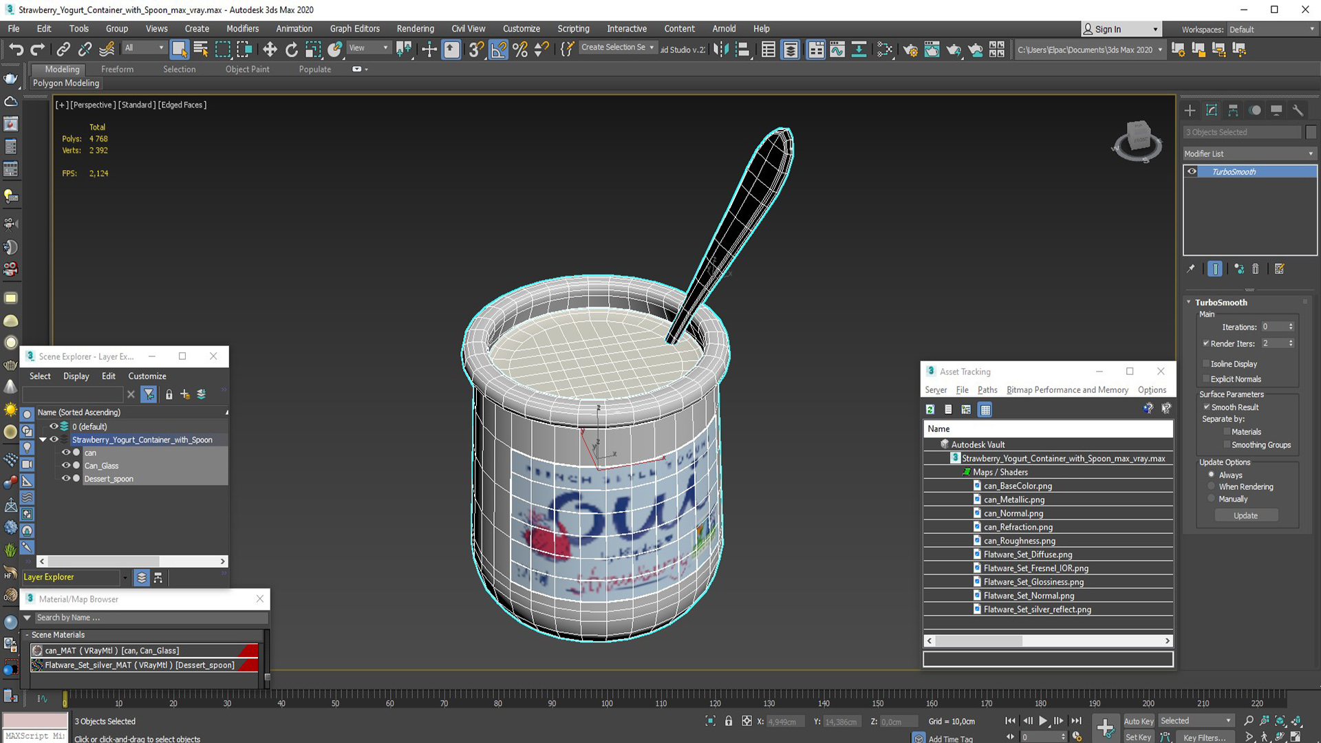 3D Strawberry Yogurt Container with Spoon model