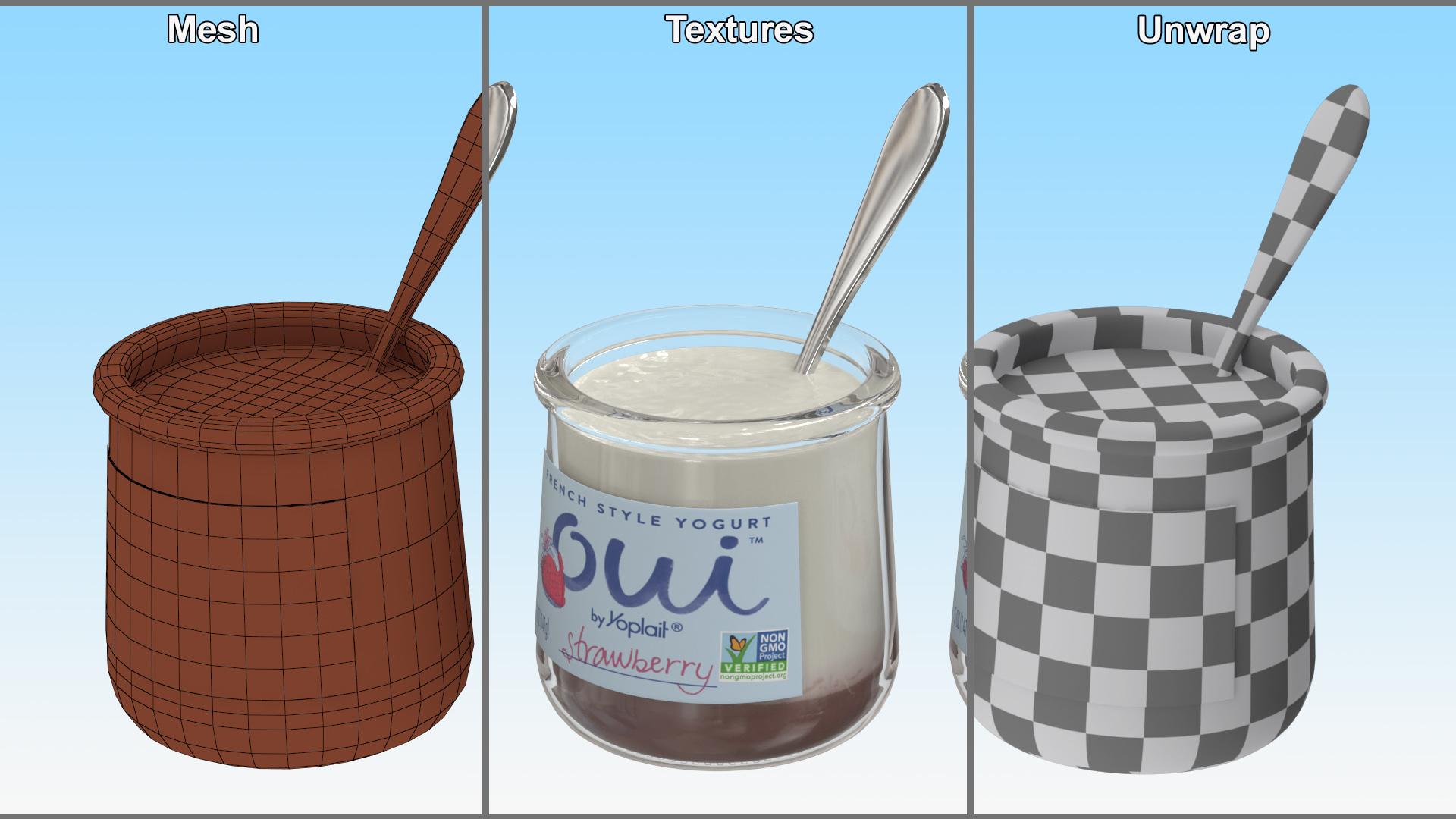 3D Strawberry Yogurt Container with Spoon model