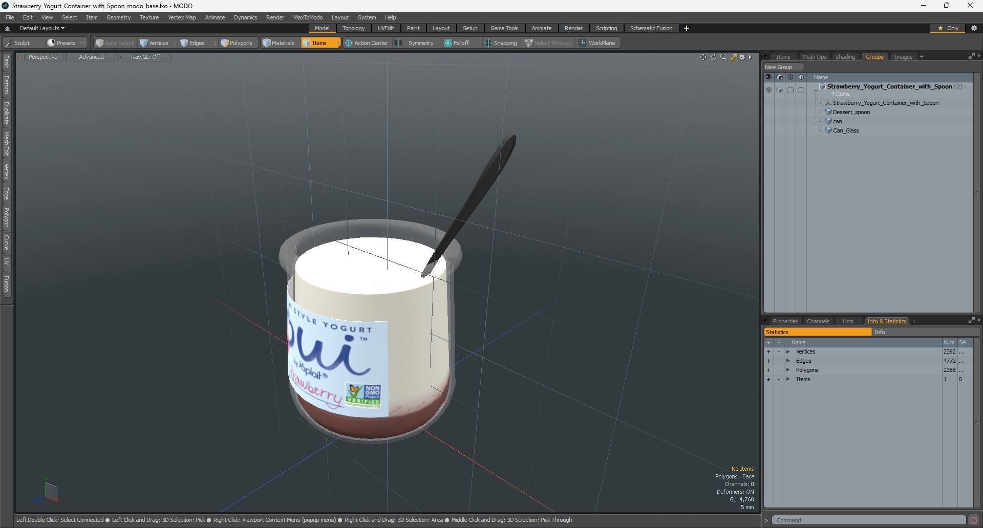 3D Strawberry Yogurt Container with Spoon model