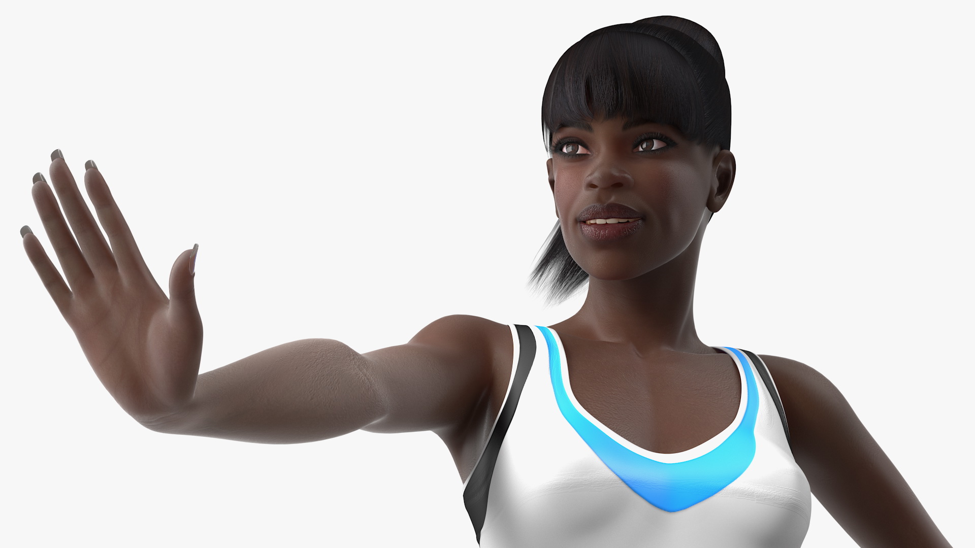 Dark Skin Fitness Woman Standing Pose 3D