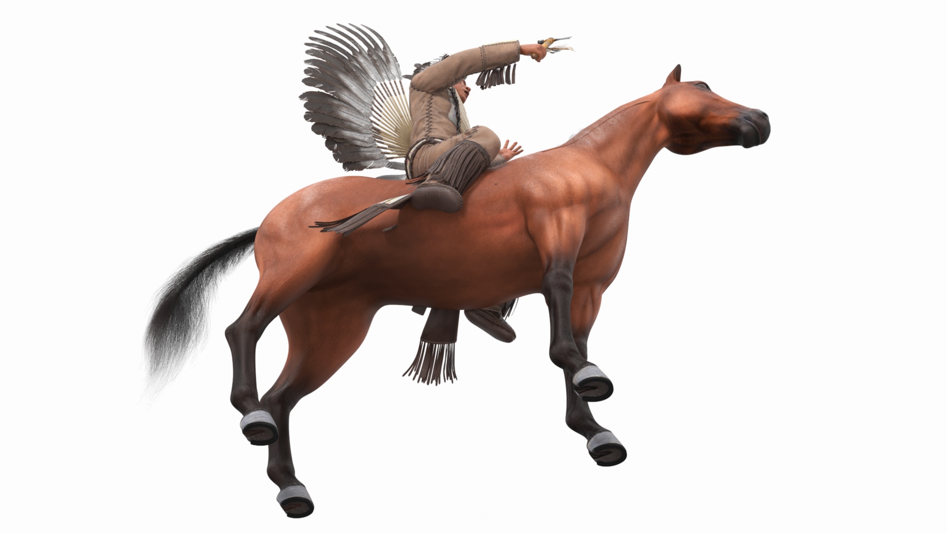 3D Native American Chief on Horseback Fur model