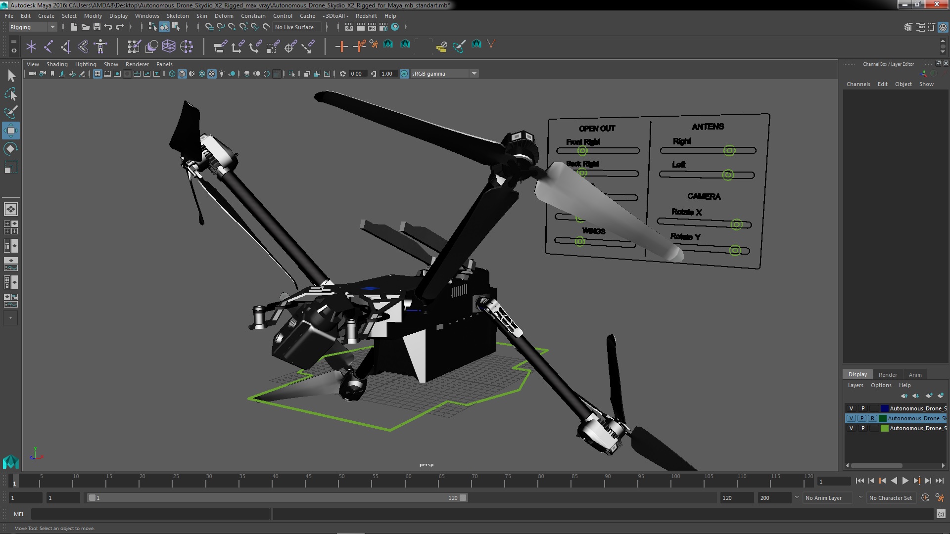 Autonomous Drone Skydio X2 Rigged for Maya 3D