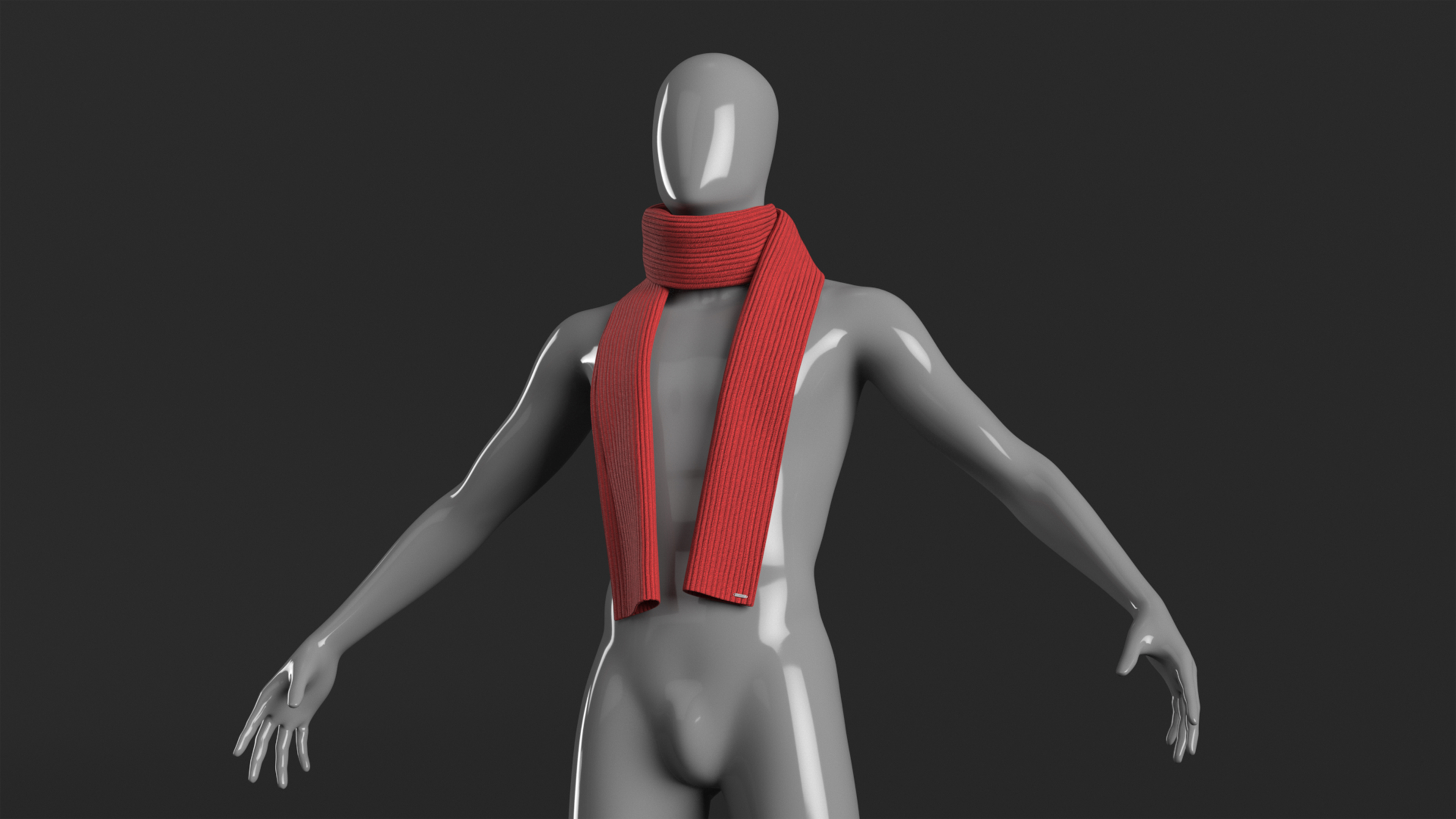 3D Red Scarf Once Around Tied