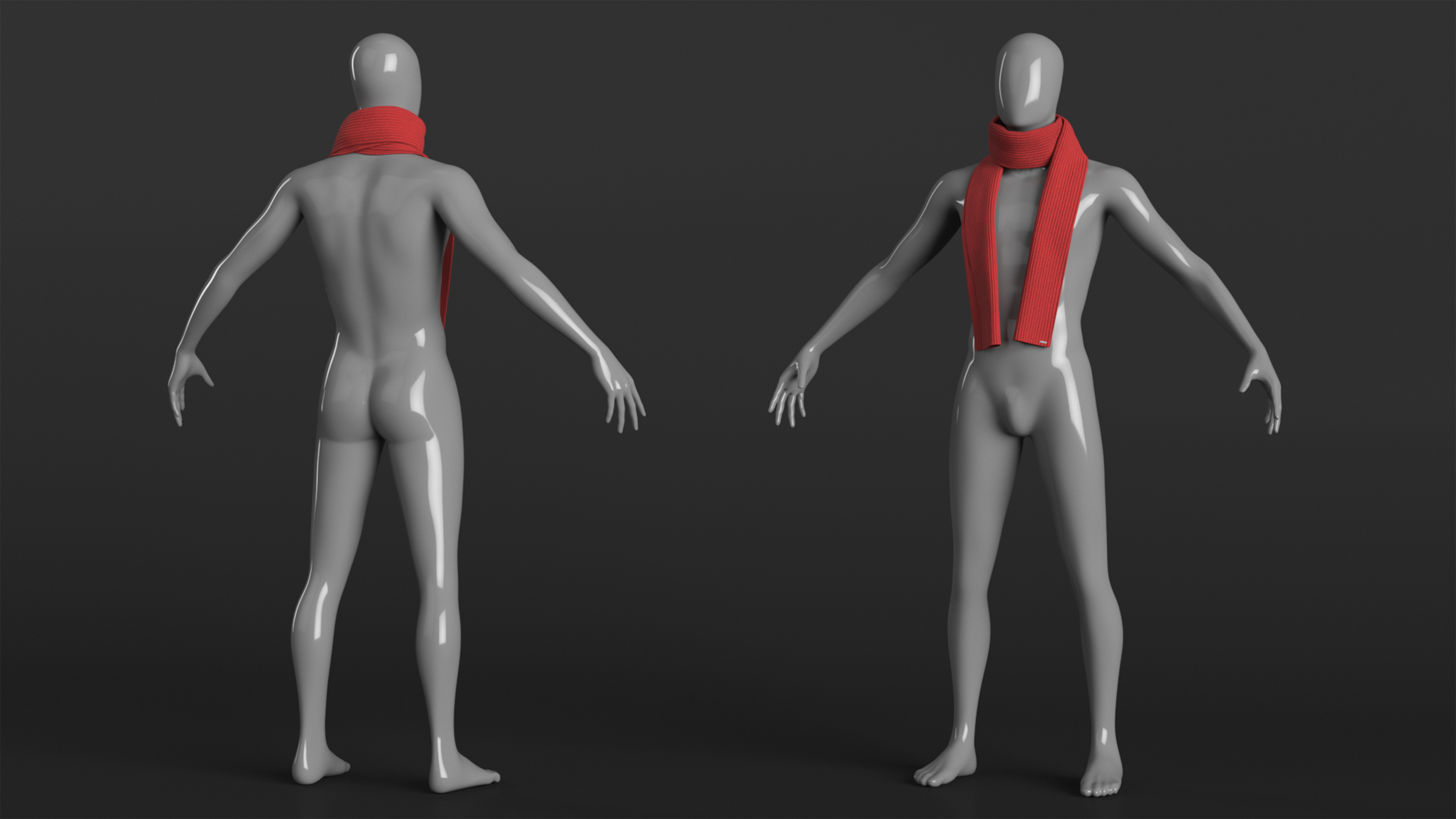 3D Red Scarf Once Around Tied