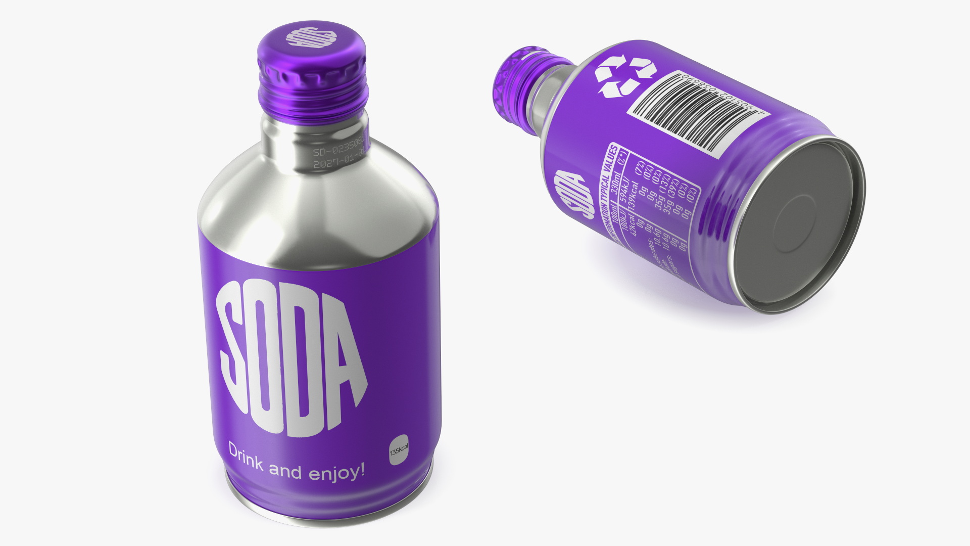 3D Compact Aluminum Bottle with Soda model