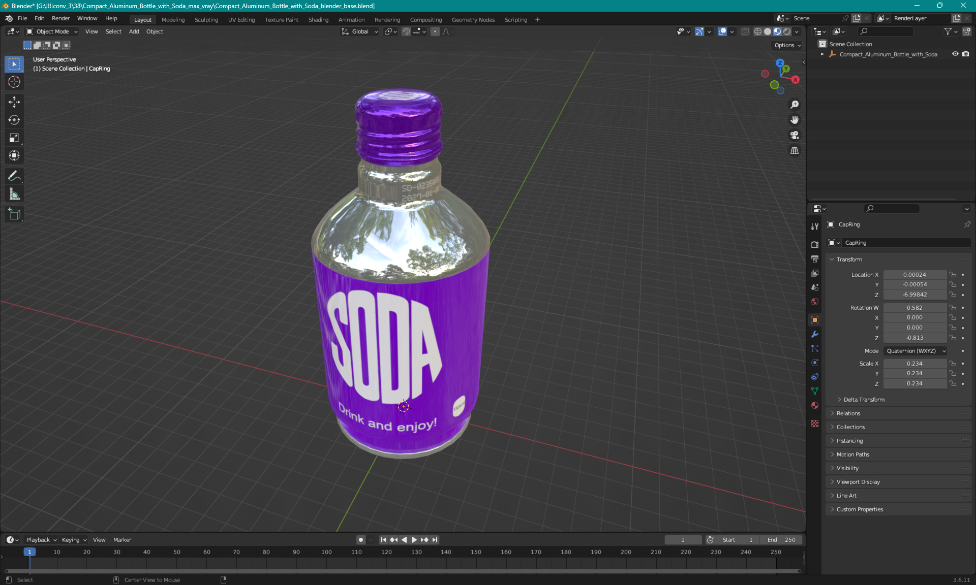 3D Compact Aluminum Bottle with Soda model