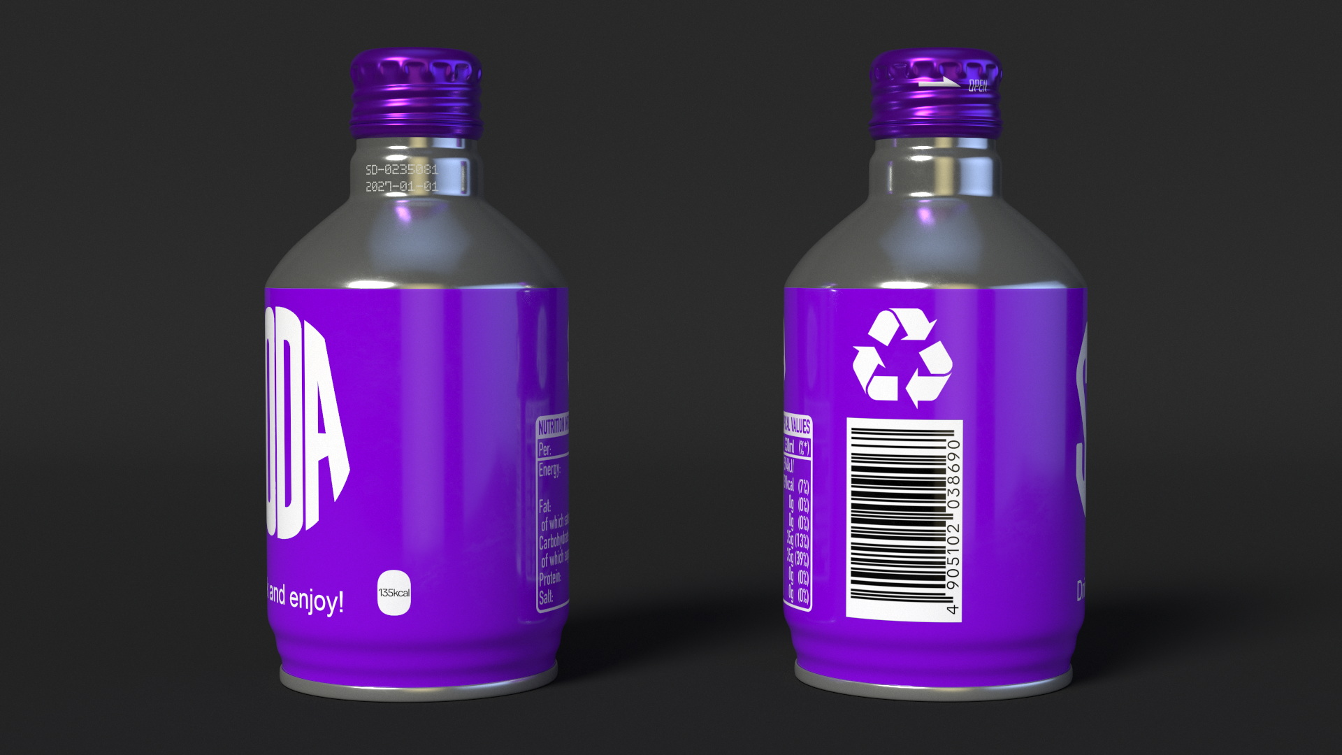 3D Compact Aluminum Bottle with Soda model