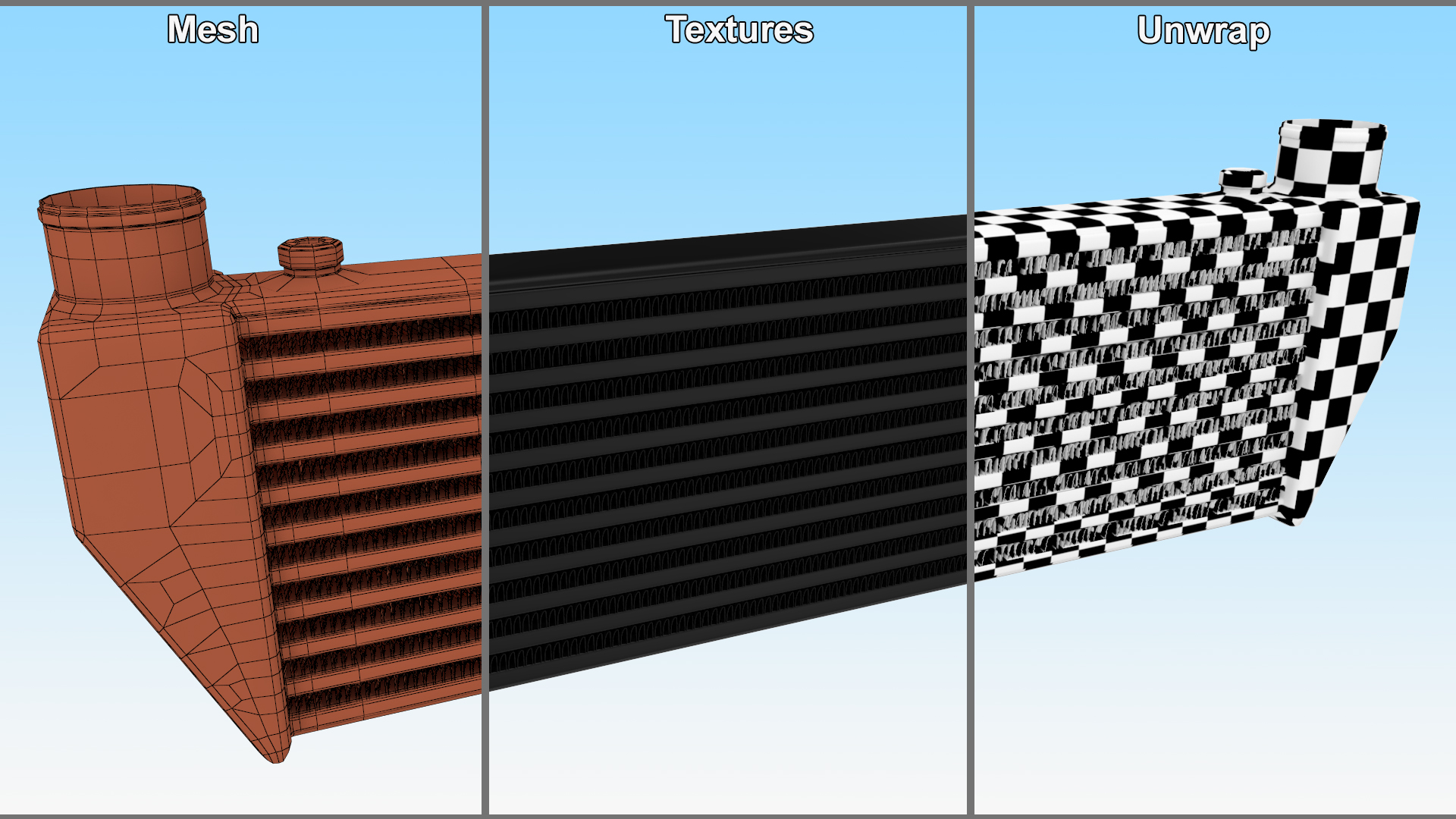 3D model Black Car Intercooler Up Side Pipes