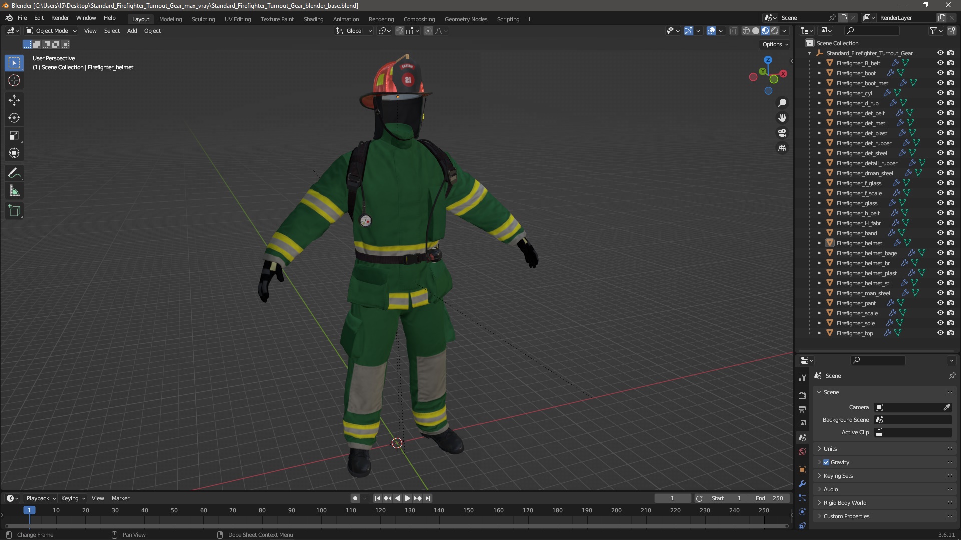 3D Standard Firefighter Turnout Gear model