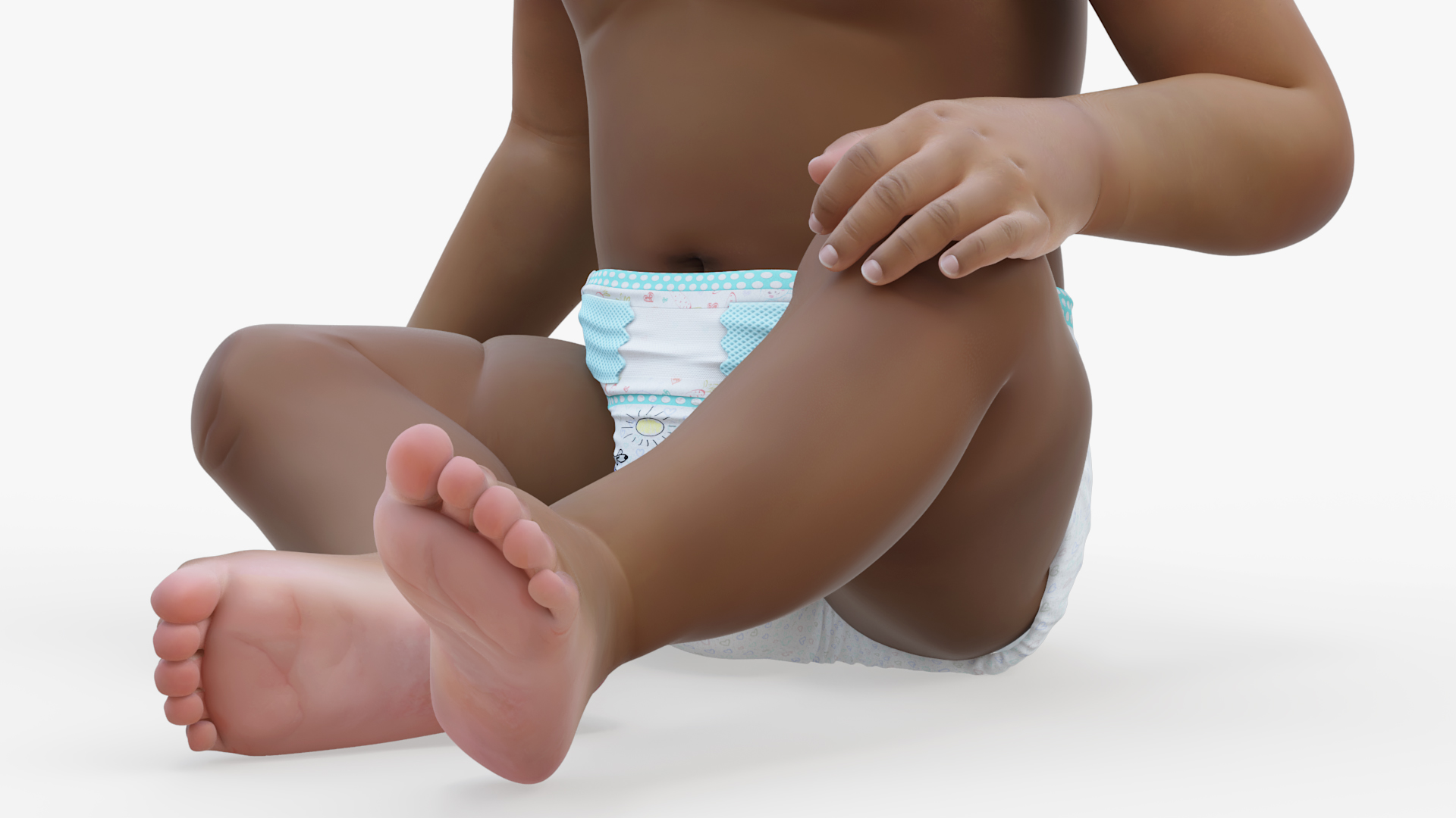 3D model African Baby Boy Light Skin in Diaper Sitting