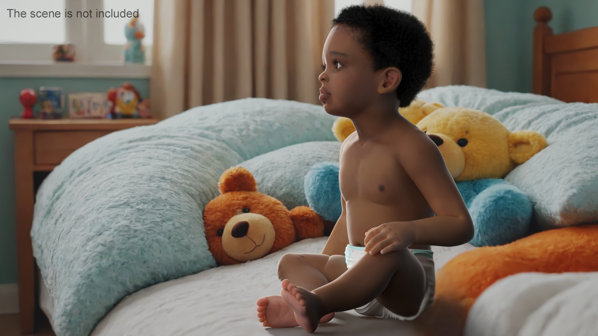 3D model African Baby Boy Light Skin in Diaper Sitting