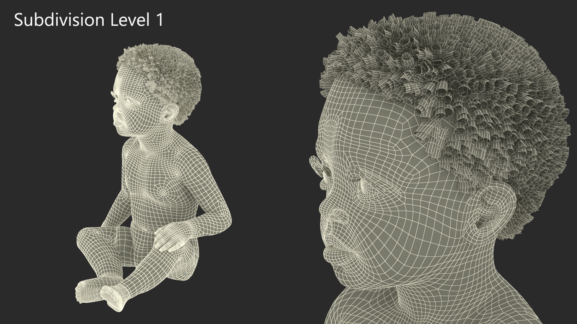 3D model African Baby Boy Light Skin in Diaper Sitting