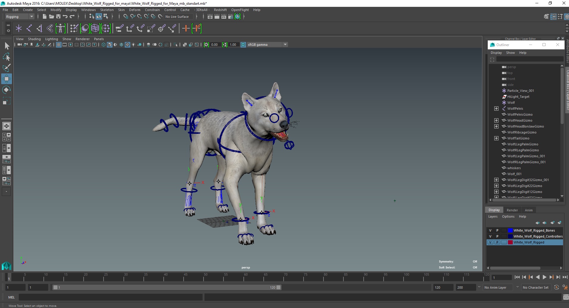 3D White Wolf Rigged for Maya