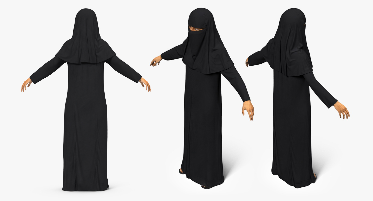 3D model Arabian Woman in Black Abaya Rigged