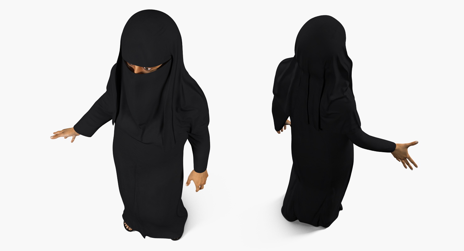 3D model Arabian Woman in Black Abaya Rigged