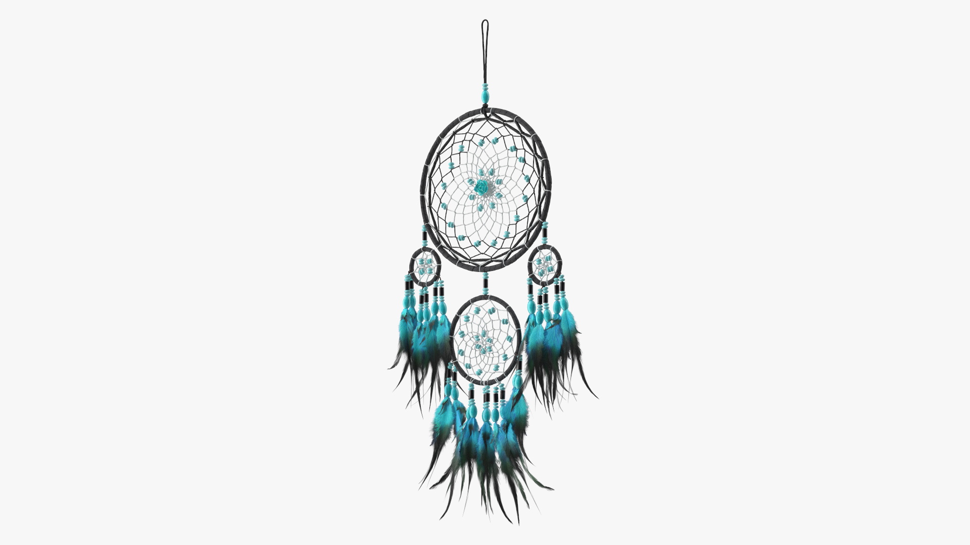 Dreamcatcher with Blue Feathers Four Rings 3D