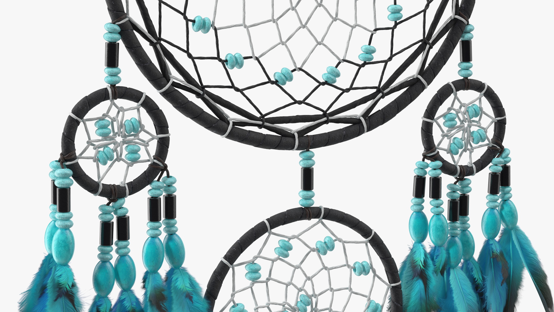 Dreamcatcher with Blue Feathers Four Rings 3D