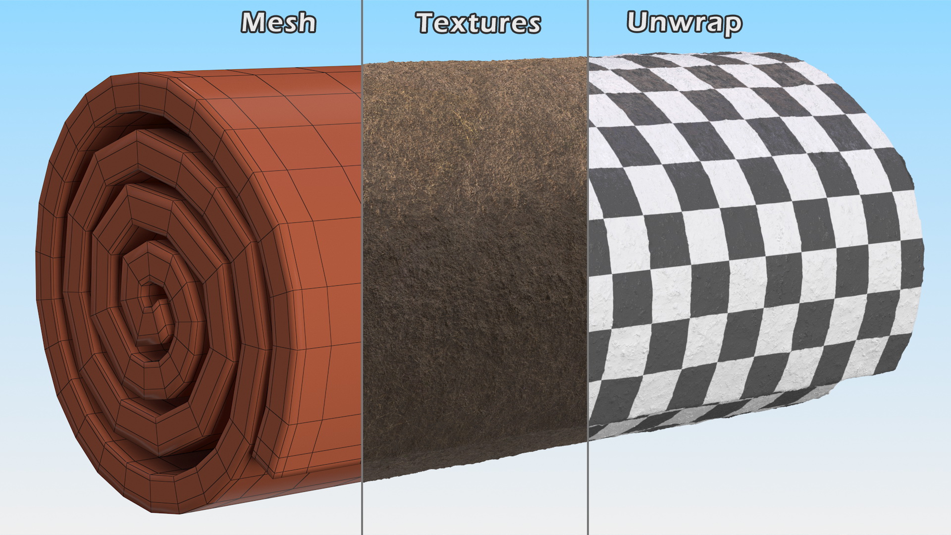 3D model Lawn Turf Roll Folded fur