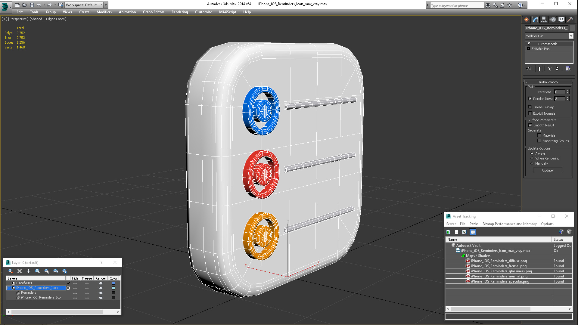 3D model iPhone iOS Reminders Icon